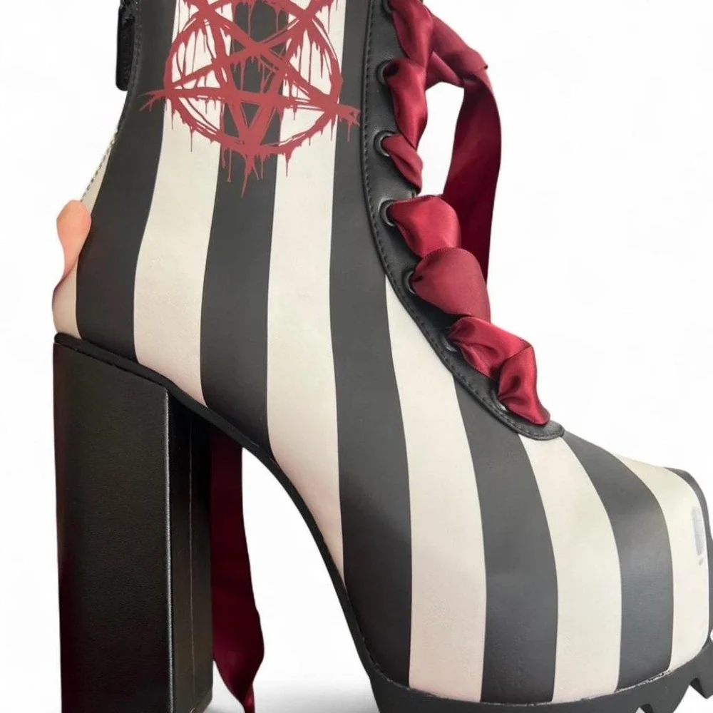 Killstar Lost Vegas striped boots US size 6 New flawed goth punk - Picture 4 of 8